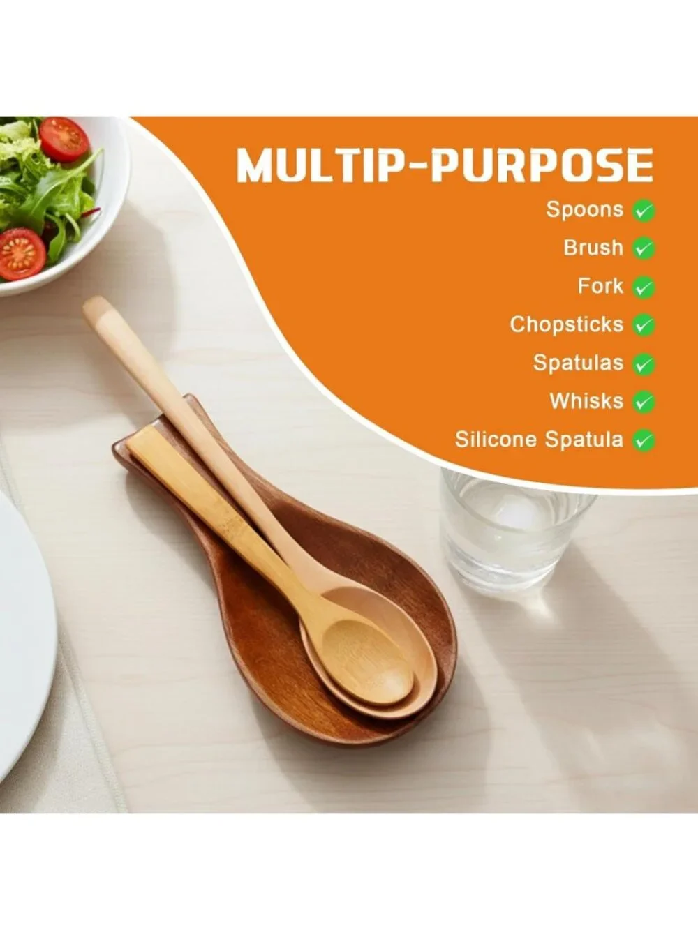 12 Pack Bamboo Spoon Rests for Kitchen Counter Utensil Holder - Modern Rustic
